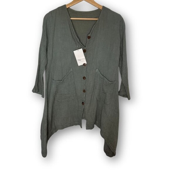 NWT Thaluta Kitana Mini Dress Shirt Sage Grey - Picture 3 of 4